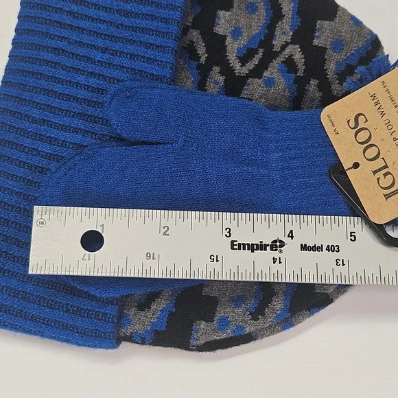 Igloos Youth Boy Toddler Dinosaur Knit Beanie Hat and Mittens Set Blue Size 2-4T - Picture 9 of 11